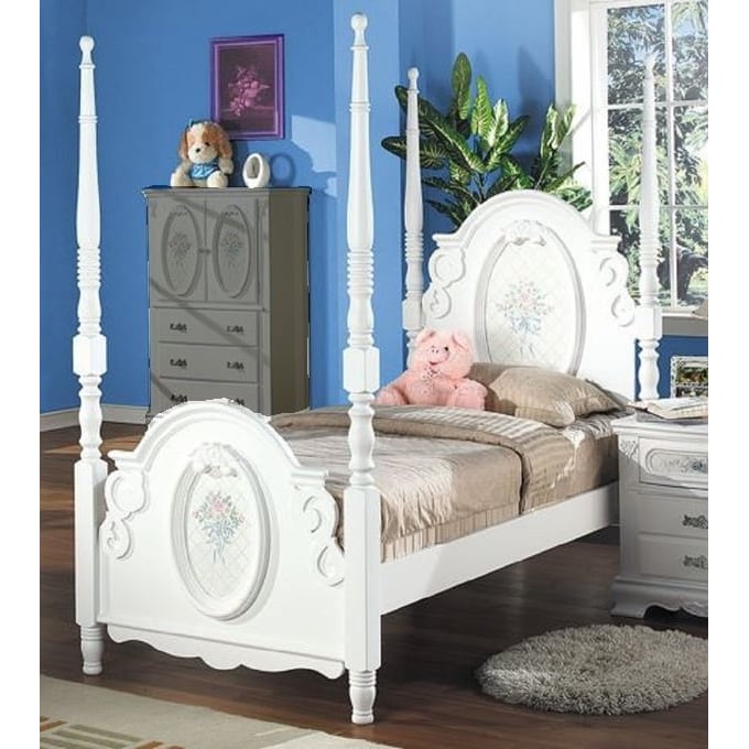 Acme Furniture Flora White Twin Poster Bed ACM-BD01638T