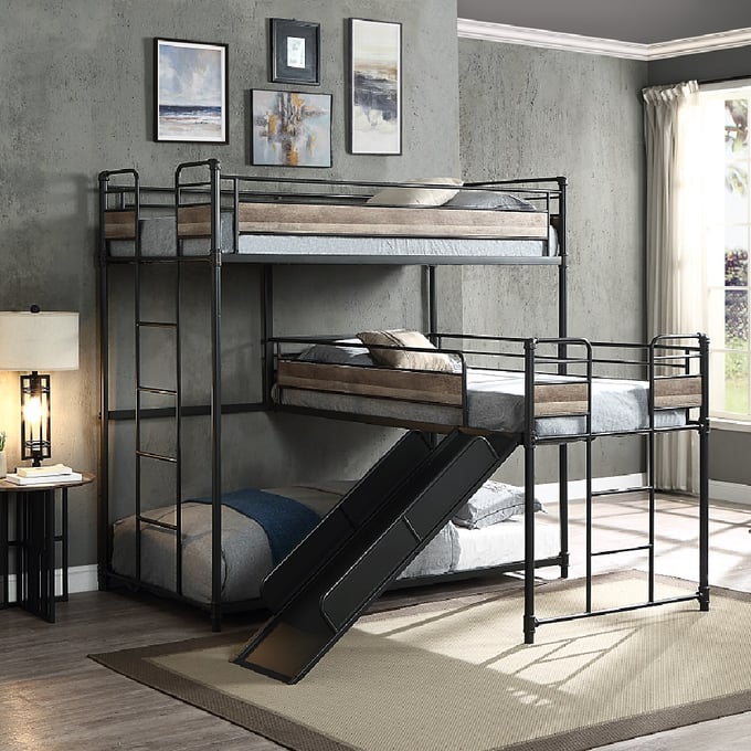 Acme Furniture Brantley Antique Oak Sandy Gray Triple Twin Bunk Bed ACM-BD01750