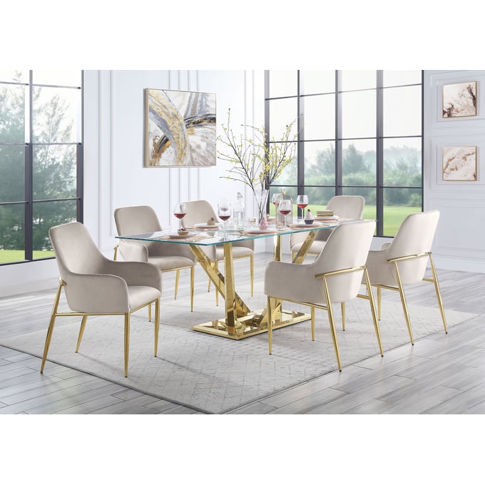 Acme Furniture Barnard Clear Gray Mirrored Gold 7pc Dining Room Set ACM-DN002-DR-S1