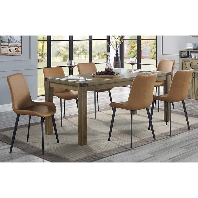 Acme Furniture Abiram Rustic Oak Brown 7pc Dining Room Set ACM-DN01028-DR-S1