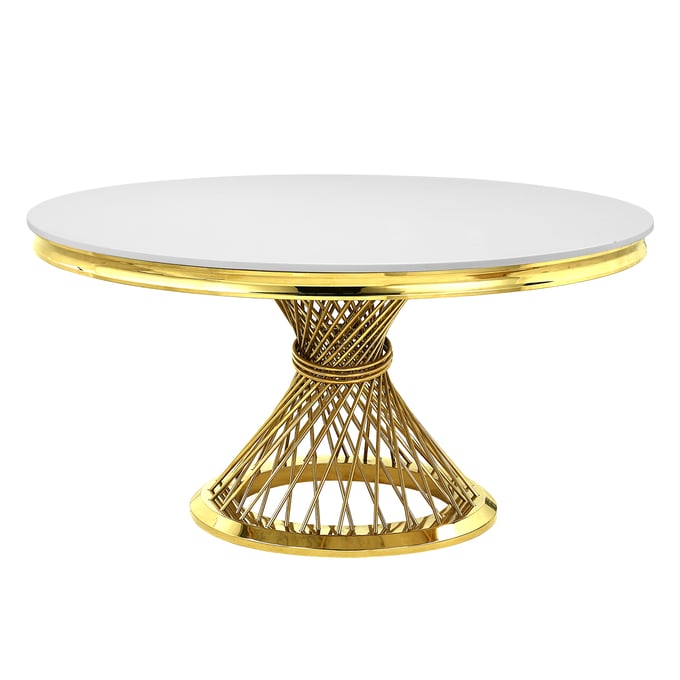 Acme Furniture Fallon Mirrored Gold Stone Top Dining Table ACM-DN01189