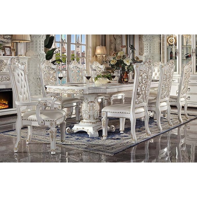 Acme Furniture Vendome Antique Pearl Double 9pc Dining Room Set ACM-DN01351-DR-S4