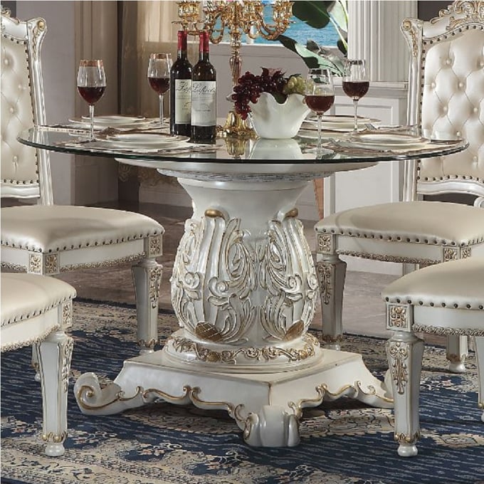 Acme Furniture Vendome Antique Pearl Pedestal Round Dining Table ACM-DN01524