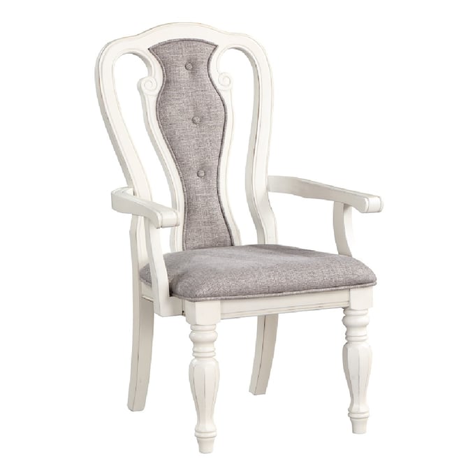 2 Acme Furniture Florian Gray Antique White Arm Chairs ACM-DN01655