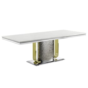 Acme Furniture Fadri Mirrored Silver Gold Stone Top Dining Table