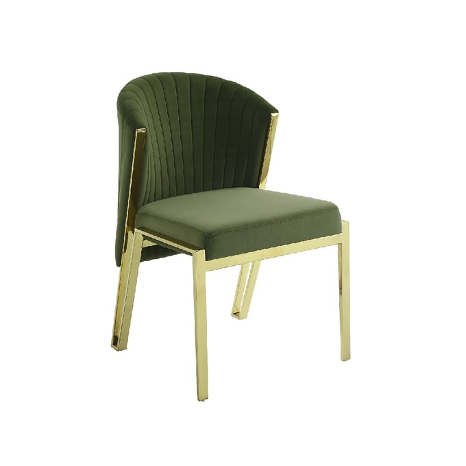 2 Acme Furniture Fallon Green Velvet Mirrored Gold Side Chairs ACM-DN01956