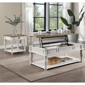 Acme Furniture Florian Oak And Antique White 3pc Lift Top Coffee Table Set