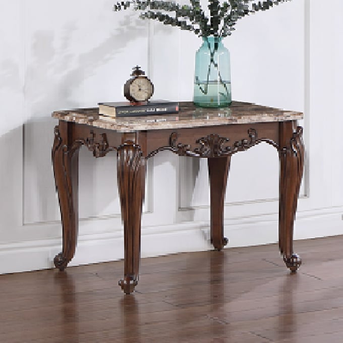 Acme Furniture Nayla Natural Marble Top Cherry End Table ACM-LV02005