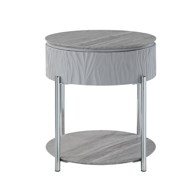 Acme Furniture Yukino Gray High Gloss Chrome End Table ACM-LV02412