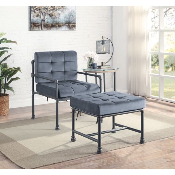 Acme Furniture Brantley Gray Sandy Chair and Ottoman Set ACM-AC0042-CHO-S1