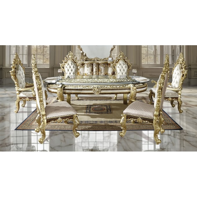 Acme Furniture Desiderius Beige Antique Gold Brown 7pc Dining Room Set ACM-DN6000-DR-S1