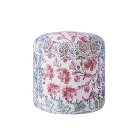 Albany Living P100 Multi White 16 Inch Cotton Floral Round Pouf