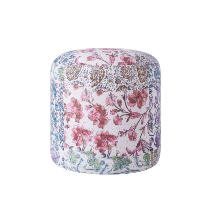 Albany Living P100 Multi White 16 Inch Cotton Floral Round Pouf ALBN-P10054