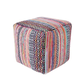 Albany Living P300 Multi 16 Inch Cotton Upholstered Pouf