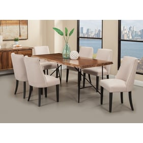 Alpine Furniture Live Edge Light Walnut Black Cream 7pc Dining Room Set