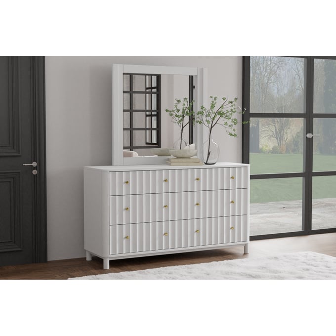 Alpine Furniture Stapleton White 6 Drawer Dresser and Mirror ALPN-2090-DRMR