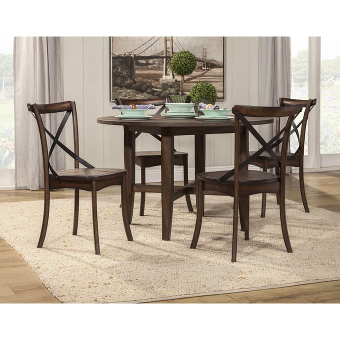 Alpine Furniture Arendal Burnished Dark Oak 5pc Round Dining Room Set ALPN-5672-03-DR-S1