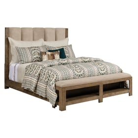 American Drew Meadowood Medium Stain Smoke Upholstered Queen Bed