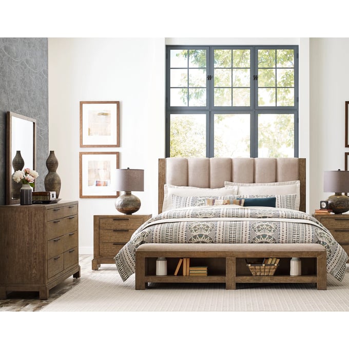 American Drew Meadowood Medium Stain Smoke Uph 4pc Bedroom Set With Cal King Bed AMDRW-010-337R-BR-4PC