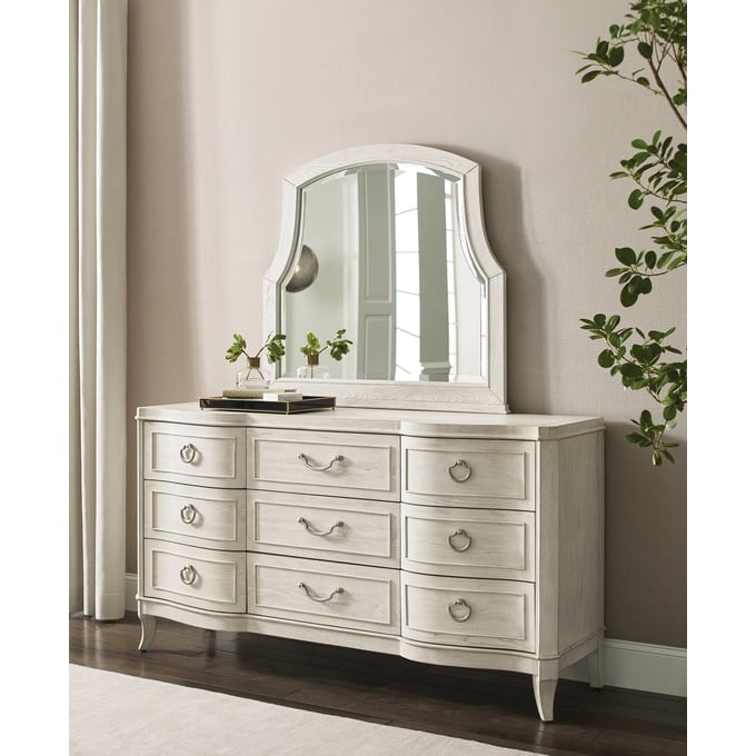 American Drew Harmony White Nine Drawer Dresser and Mirror AMDRW-266-030-130-DRMR