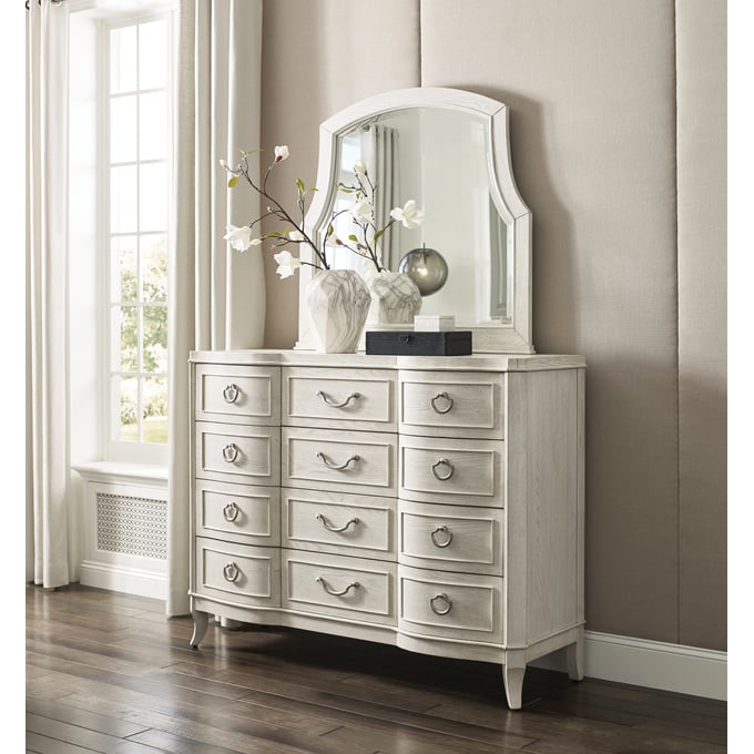 American Drew Harmony White Twelve Drawer Dresser and Mirror AMDRW-266-030-131-DRMR