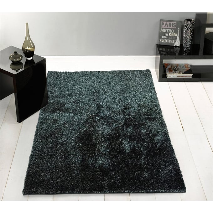 Amazing Fuzzy Shaggy Black Ash Hand Tufted Area Rug - 24 x 36 AMZRUG-A1003-23