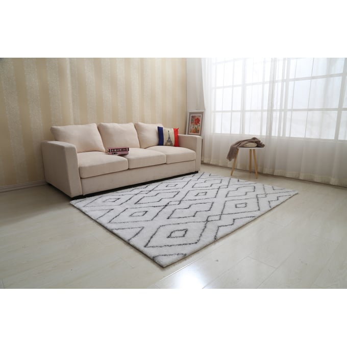 Amazing Aria White Soft Pile Hand Tufted Shag Area Rug - 24 x 36 AMZRUG-AC1022-23