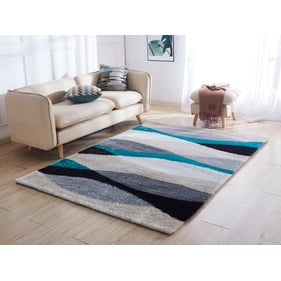 Amazing Aria Grey Turquoise Soft Pile Hand Tufted Shag Area Rug - 24 x 36