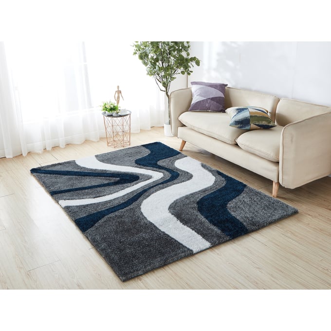 Amazing Aria Grey Navy Blue White Soft Pile Hand Tufted Shag Area Rug - 24 x 36 AMZRUG-AC1026-23