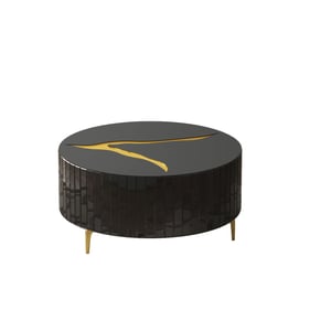 Amazing Timeless Black Round Coffee Table With Gold Accent Design