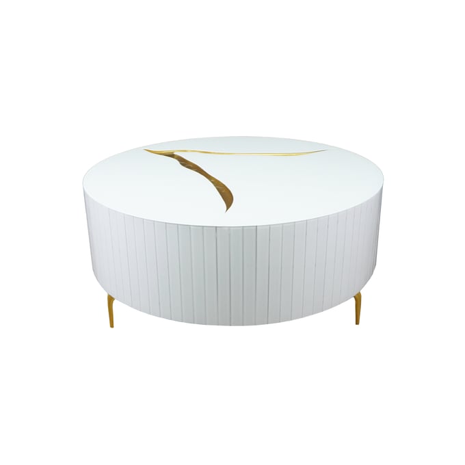 Amazing Timeless White Round Coffee Table with Gold Accent Design AMZRUG-CTC002WG