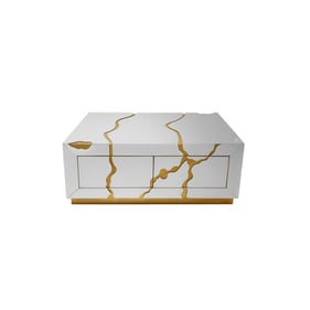 Amazing Timeless White Rectangular Coffee Table with Liquid Gold Accent