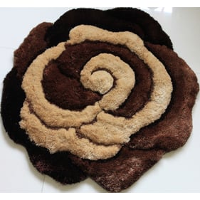 Amazing Beige Brown Flower Shape Hand Tufted 2 Inch Thick Shag Rug - 36 x 3...