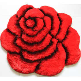 Amazing Red Black Flower Shape Hand Tufted 2 Inch Thick Shag Rug - 36 x 36