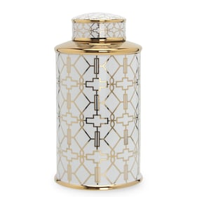 Amazing Beloved White Gold Geometric Large Jar with Lid