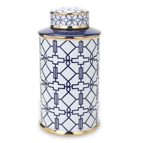 Amazing Beloved White Blue Geometric Large Jar with Lid