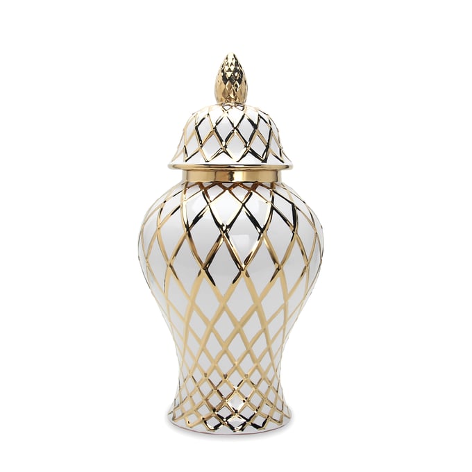 Amazing Beloved White Gold Ceramic Decorative Ginger Large Jar AMZRUG-FS134GAJL