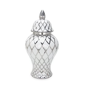 Amazing Beloved White Silver Ceramic Decorative Ginger Small Jar