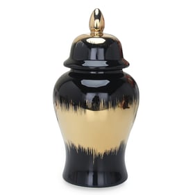 Amazing Regal Black Gold Gilded 19 Inch Ginger Jar with Removable Lid