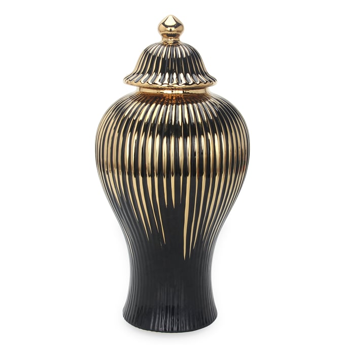 Amazing Regal Black Gold Gilded 16.5 Inch Ginger Jar with Removable Lid AMZRUG-FS195BJL