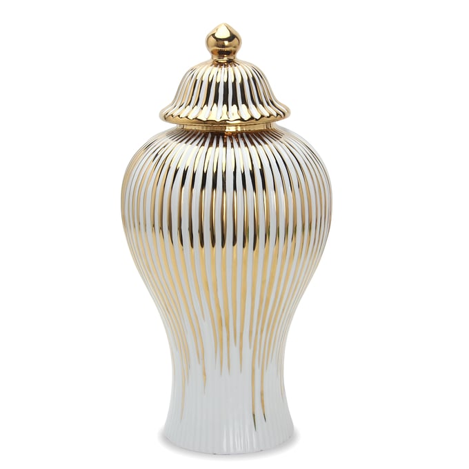 Amazing Beloved White Gold Ceramic Ginger Small Jar Vase with Lid AMZRUG-FS195GJS