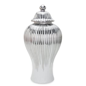 Amazing Beloved White Silver Ceramic Ginger Large Jar Vase with Lid