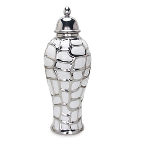 Amazing Regal White Silver 20 Inch Ginger Jar with Removable Lid