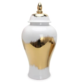 Amazing Regal White Gold Gilded 12 Inch Ginger Jar With Removable Lid