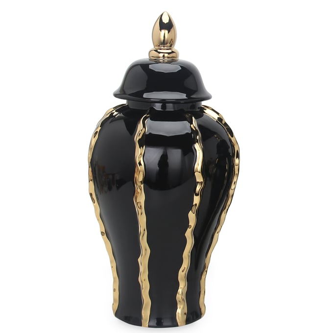 Amazing Regal Black Gold Gilded 18.5 Inch Ginger Jar with Removable Lid AMZRUG-FS200BJM