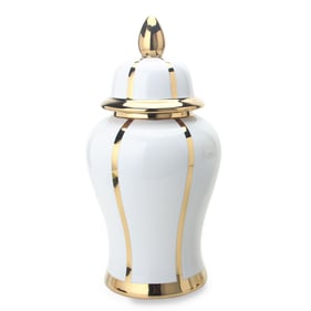 Amazing Regal White Gold Linear Gilded 14 Inch Ginger Jar with Removable Li...