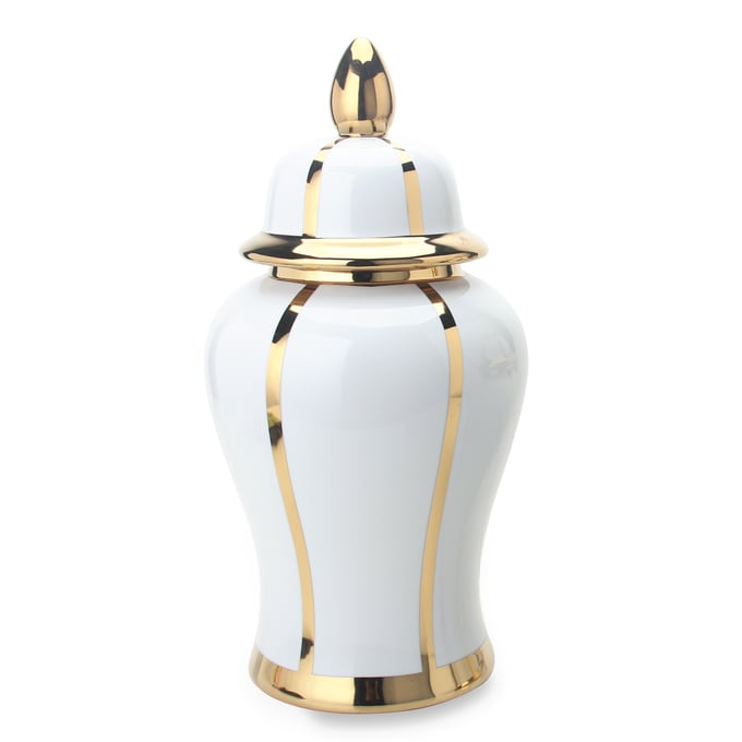 Amazing Regal White Gold Linear Gilded 14 Inch Ginger Jar with Removable Lid AMZRUG-FS217WJS