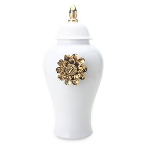 Amazing Regal White Gold 24.5 Inch Ginger Jar with Gilded Flower