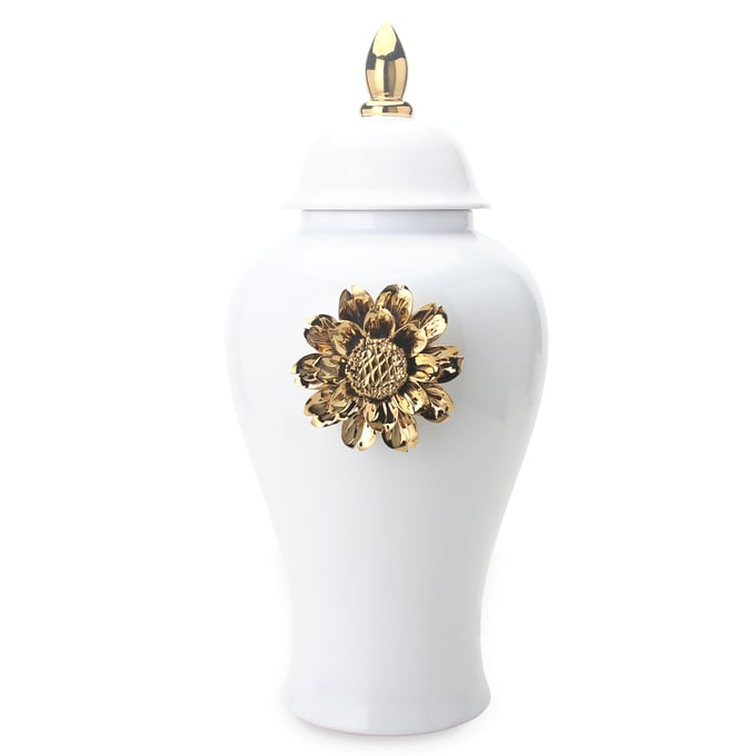 Amazing Regal White Gold 24.5 Inch Ginger Jar with Gilded Flower AMZRUG-FS225GJL