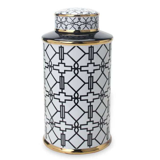 Amazing Beloved White Black Ceramic Ginger Large Jar Vase with Lid AMZRUG-FS981BKJL